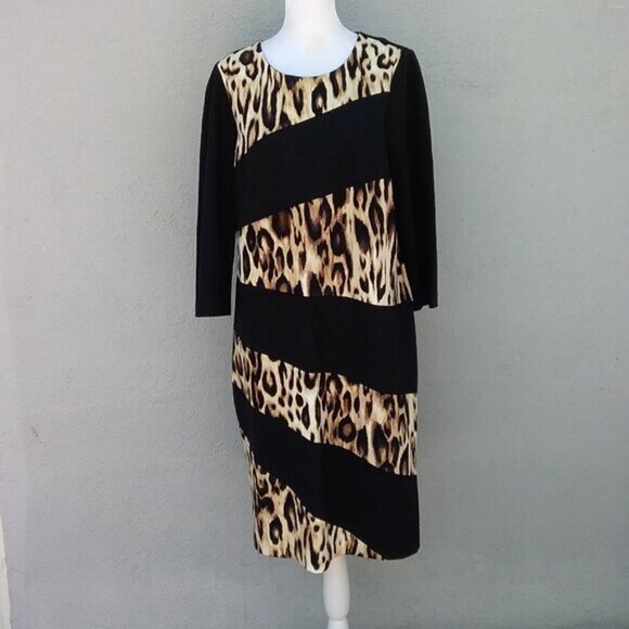 Chico's Dress XS Womens 3/4 Sleeves Knee Length Animal Print Black - Picture 7 of 8